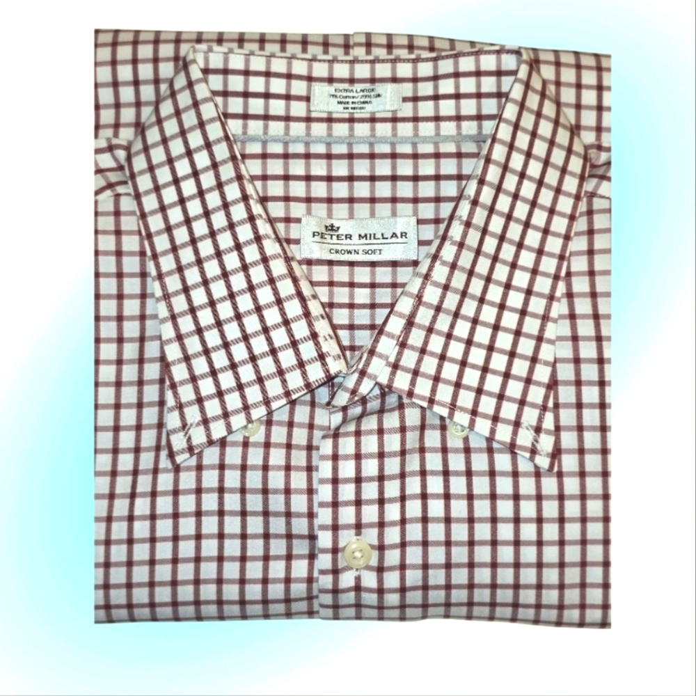 Peter Millar Crown Soft Rust and Cream Checkered Shirt
